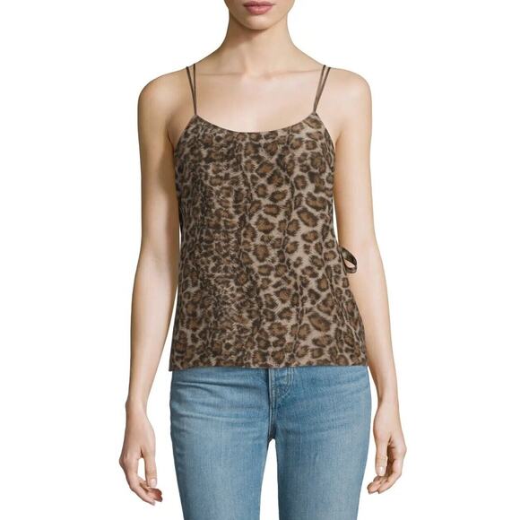 Helmut Lang Leopard Animal Print 100% Silk Wrap Tie Slip Tank Top